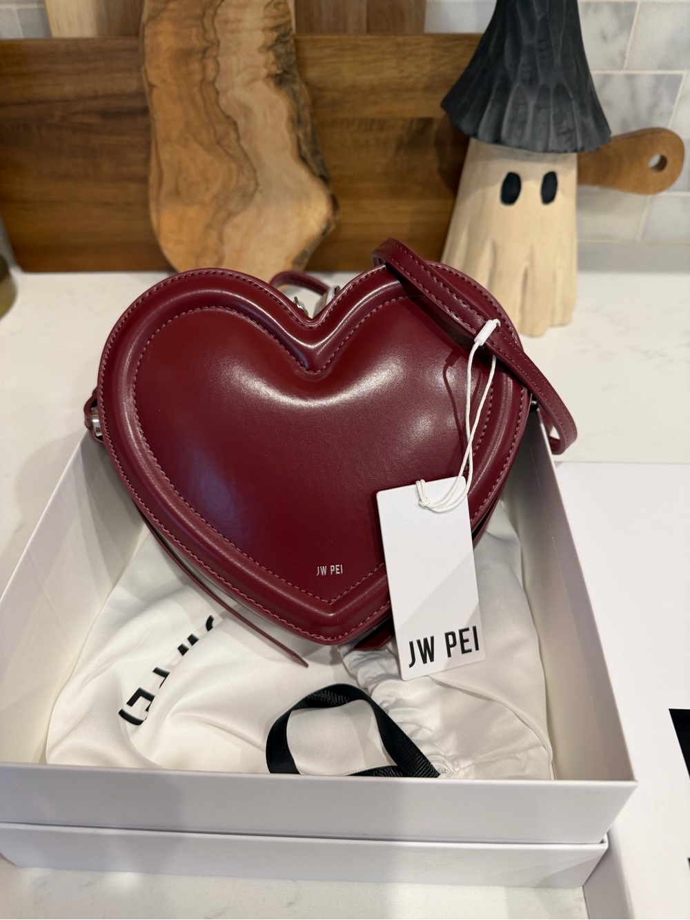 JW PEI Heart Crossbody Bag in Burgundy Red
